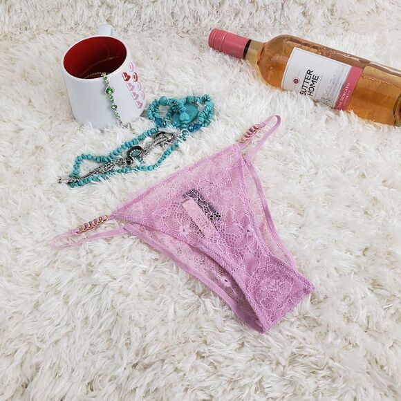 Victoria's Secret BRAZILIAN SMALL Lavender Lace Mesh side chains Very Sexy - Picture 1 of 6